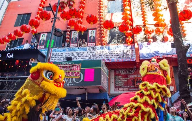 Chinese citizens take part during the Lion and dragon dance to celebrate the Chinese New Year at Mexico City s Chinatown. Featuring: General View Where: Mexico City, Mexico When: 10 Feb 2024 Credit: EyePix INSTARimages EDITORIAL USE ONLY. NOT FOR USE BY NEWSPAPERS BASED IN THE UK. Copyright: xEsenioxHernandez xEyepixxGroupx 53446734