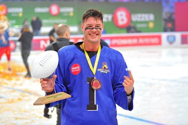 RTL - American Ice Football . Alexander Haupert anläßlich des RTL TV-Events American Ice Football am 11.02.2024 in der SAP-Arena Mannheim. 20240211MWI120967