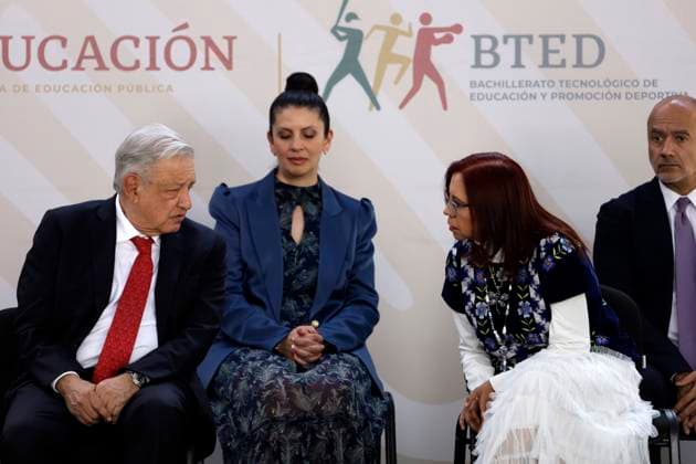 February 12, 2024, Mexico City, Mexico: The President of Mexico, Andres Manuel Lopez Obrador and The Mexican Minister of Public Education, Leticia Ramirez, during the inauguration of the Technological Baccalaureate of Education and Sports Promotion in the Tepito neighborhood. on February 12, 2024 in Mexico City, Mexico Mexico City Mexico - ZUMAe321 20240212_zia_e321_037 Copyright: xLuisxBarronx