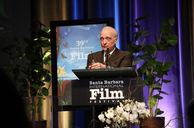 February 12, 2024, Santa Barbara, California, U.S.A: Martin Scorsese holds the trophy upon receiving the 2024 SBIFF Directors of the Year Award on Feb. 12, 2024 at the historic Arlington Theater in Santa Barbara at the renowned Santa Barbara International Film Festival Santa Barbara U.S.A - ZUMAk144 20240212_znp_k144_080 Copyright: xAmyxKatzx