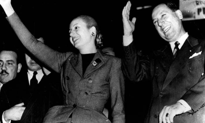 Juan Domingo Peron with his wife Evita Peron in 1951. Juan Peron (1895 âï¿½ 1974) Argentine general and politician. He was elected President of Argentina, serving from 1946 to 1955 and from 1973 until his death in July 1974. (Evita Peron) MarÃ­a Eva Duarte de Peron 1919-1952), was the second wife of Argentine President Juan Peron and served as the First Lady of Argentina from 1946 until her death in 1952., Copyright: xUnitedxArchivesx xWorldxHistoryxArchivex WHA_098_0704 !ACHTUNG AUFNAHMEDATUM GESCH TZT!