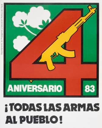 Sandinista National Liberation Front (FSLN) propaganda poster in Nicaragua. The party was named after Augusto CÄ‚ sar Sandino, who led the Nicaraguan resistance against the United States occupation of Nicaragua in the 1930s. The FSLN overthrew Anastasio Somoza in 1979, ending the Somoza dynasty, and established a revolutionary government in its place. Following their seizure of power, the Sandinistas ruled Nicaragua from 1979 to 1990, first as part of a Junta of National Reconstruction., Copyright: xUnitedxArchivesx xWorldxHistoryxArchivex WHA_104_0537 !ACHTUNG AUFNAHMEDATUM GESCH TZT!