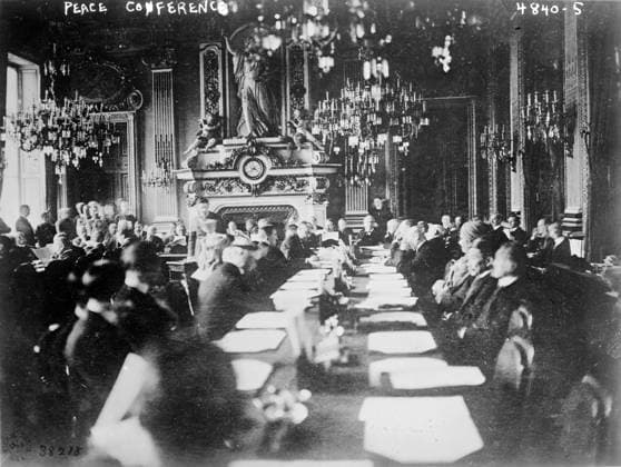President Poincare gives his opening address to the Peace Conference at the Quai d Orsay, 1919 (b w photo) 3740447 President Poincare gives his opening address to the Peace Conference at the Quai d Orsay, 1919 (b w photo) by Bain, George Grantham - Bain News Service (1865-1944); Private Collection; (add.info.: Allied negotiations to establish peace terms opened on January 18th 1919 at the French Foreign Ministry with 70 delegates from 27 countries, dominated by Woodrow Wilson (USA), Clemenceau (France) and Lloyd George (Britain). Russia wasn t included as the allies didn t recognise the Bolshevik goverment. Quarrels over the extent of Germany s punishment meant the defeated central powers were not invited until the end of April - they Copyright: xBridgemanxImagesx 3740447