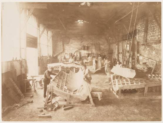 Men in a workshop shaping sheets of copper for the construction of the Statue of Liberty, Paris, 1883 (b w photo) 5854632 Men in a workshop shaping sheets of copper for the construction of the Statue of Liberty, Paris, 1883 (b w photo) by Fernique, Albert (d.1898); New York Public Library, USA. Copyright: xBridgemanxImagesx 5854632