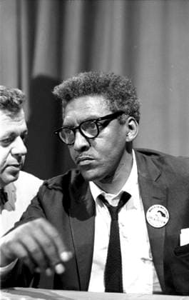 Bayard Rustin at news briefing on the Civil Rights March on Washington in the Statler Hotel, 1963 (b w photo) 746446 Bayard Rustin at news briefing on the Civil Rights March on Washington in the Statler Hotel, 1963 (b w photo) by Leffler, Warren K. (1926-2014); Private Collection; (add.info.: Bayard Rustin (1912-87) American leader in social movements for civil rights, socialism, pacifism and non-violence, and gay rights.). Copyright: xBridgemanxImagesx 746446