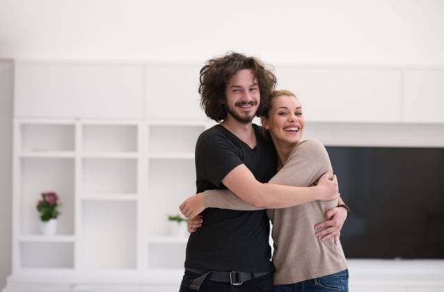 couple hugging in their new home Portrait of a happy young beautiful couple hugging in their new home ,model released, Symbolfoto Copyright: xZoonar.com benisxarapovicx 10489494 ,model released, Symbolfoto ,property released
