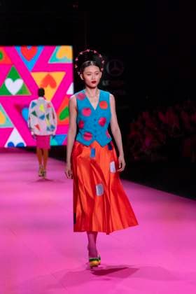 February 15, 2024, Madrid, Spain: A model walks the runway at the Agatha Ruiz de la Prada fashion show during the Mercedes Benz Fashion Week at IFEMA in Madrid. Madrid Spain - ZUMAs197 20240215_aaa_s197_415 Copyright: xGuillermoxGutierrezxCarrascalx