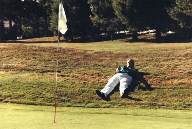 Bush Pitches Horseshoes United States President George H.W. Bush lies on the ground as he lines-up a putt during a round of golf in Kennebunkport, Maine on August 7, 1991. Mandatory Credit: David Valdez White House via CNP Kennebunkport Maine United States of America EDITORIAL USE ONLY Copyright: xx P24269-17A DV DavidxValdezx cnpphotos049987
