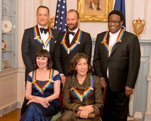 2014 Kennedy Center Honors Gala Dinner The five recipients of the 2014 Kennedy Center Honors pose for a group photo following a dinner hosted by United States Secretary of State John F. Kerry at the U.S. Department of State in Washington, D.C. on Saturday, December 6, 2014. The 2014 honorees are: actor and filmmaker Tom Hanks, top left; singer-songwriter Sting, top center; singer Al Green, top right; ballerina Patricia McBride, bottom left; and comedienne Lily Tomlin, bottom right. Credit: Ron Sachs Pool via CNP Washington District of Columbia United States of America EDITORIAL USE ONLY Copyright: xx _CP84629 RonxSachsx cnpphotos051110