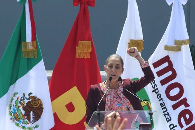 February 18, 2024, Mexico City, Mexico: Claudia Sheinbaum Pardo gave a speech after registering as candidate for the Presidency of Mexico for the Ã¢â‚¬oeLet s Keep Making HistoryÃ¢â‚¬Â coalition at the explanade of the National Electoral Institute (INE). on February 18, 2024 in Mexico City, Mexico. Mexico City Mexico - ZUMAe321 20240218_zia_e321_067 Copyright: xJosexLuisxToralesx