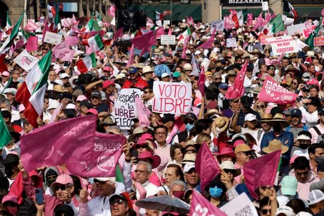 March For Our Democracy Rally - Mexico City Persons join the rally to support March for Our Democracy movement at the Mexico City Zocalo. Mexico City, Mexico, February 18, 2024. Photo by Luis Barron Eyepix Group ABACAPRESS.COM Mexico City Mexico  Copyright: xBarronxLuis Eyepix ABACAx