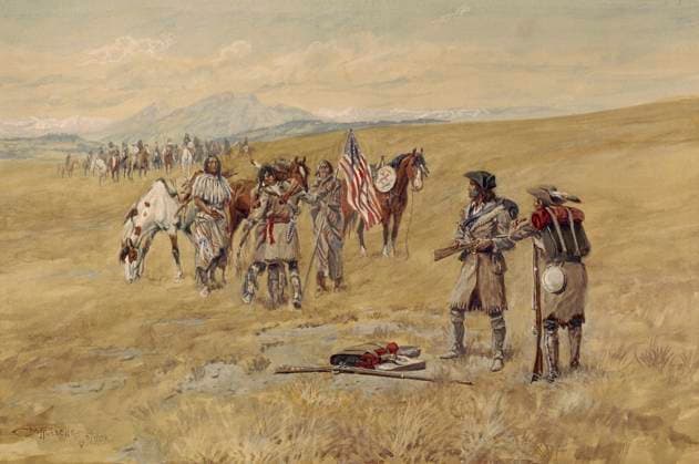 Captain Meriwether Lewis Meeting the Shoshones Charles Marion Russell (1865-1926 American)  Copyright: x x2010xSuperStockx 900-119737