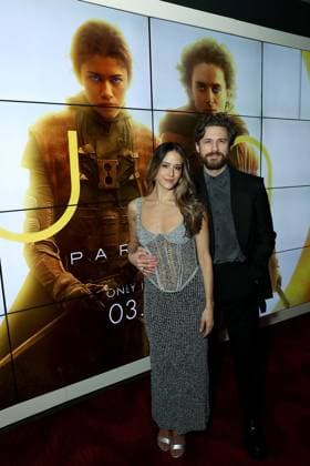 Dune:Part 2 premiere at Lincoln Center Featuring: Aaron Tveit (R) with fiancÃ e Where: New York City, New York, United States When: 25 Feb 2024 Credit: Dave Allocca Starpix INSTARimages EDITORIAL USE ONLY. NOT FOR USE BY NEWSPAPERS BASED IN THE UK. Copyright: xMarionxCurtisx xStarPixxforxWarnerxBros.x 53506841