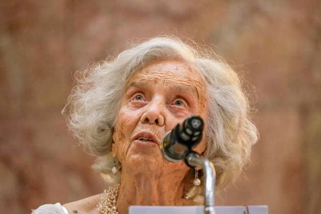 Posthumous Tribute For The writer Jose Agustin Ramirez February 25, 2024, Mexico City, Mexico: Writer and novelist Elena Poniatowska speaks during the posthumous tribute for the novelist Jose Agustin Ramirez at the Palace of Fine Arts in Mexico City. Mexico City CDMX Mexico Copyright: xLuisxBarronxxxEyepixxGroupx