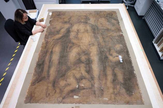 Bilder des Jahres 2024, Entertainment 02 Februar Entertainment Themen der Woche KW09 . 26 02 2024. London, United Kingdom. Michelangelos 1550s drawing The Epifania, one of the largest Renaissance works on paper, which has undergone a six year restoration and is part of a new exhibition at the British Museum in London.  xi-Imagesx IIM-25017-0001