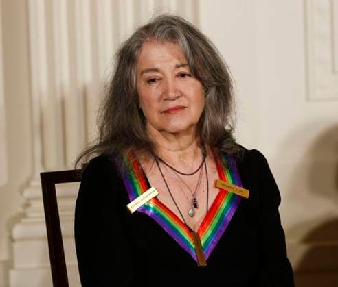 Obama Delivers Remarks at the Kennedy Center Honors Reception Pianist Martha Argerich, a 2016 Kennedy Center Honoree, listens to US President Barack Obama, in the East Room of the White House, December 4, 2016, Washington, DC. The 2016 honorees are: Argentine pianist Martha Argerich; rock band the Eagles; screen and stage actor Al Pacino; gospel and blues singer Mavis Staples; and musician James Taylor. Credit: Aude Guerrucci Pool via CNP Washington District of Columbia United States of America EDITORIAL USE ONLY Copyright: xx _X2A5571 AudexGuerruccix cnpphotos064015