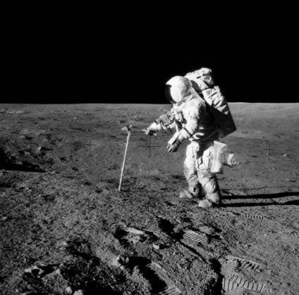 American astronaut Alan L. Bean, lunar module pilot, driving core sample tube into lunar surface during Apollo 12 extravehicular activity, Johnson Space Center, NASA, November 20, 1969 American astronaut Alan L. Bean, lunar module pilot, driving core sample tube into lunar surface during Apollo 12 extravehicular activity, Johnson Space Center, NASA, November 20, 1969. Copyright: 1010_03_ghi-circa12426