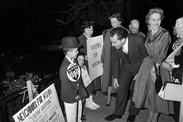 U.S. Presidential candidate Richard M. Nixon and his wife Pat Nixon greeting supporters including women and children, outdoors, Warren K. Leffler, U.S. News & World Report Magazine Photograph Collection, April 11, 1960 U.S. Presidential candidate Richard M. Nixon and his wife Pat Nixon greeting supporters including women and children, outdoors, Warren K. Leffler, U.S. News & World Report Magazine Photograph Collection, April 11, 1960. Copyright: 1010_05_ghi-circa12266