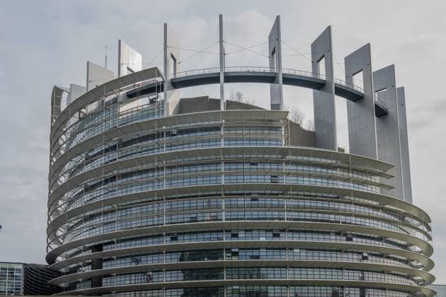 Creative Highlights World Moderne Architektur des Europäischen Parlaments , Politik, Frankreich, Straßburg, Grand Est, 27.02.2024, EU-Parlamentsgebäude in Straßburg, *** Modern architecture of the European Parliament, Politics, France, Strasbourg, Grand Est, 27 02 2024, EU Parliament building in Strasbourg,