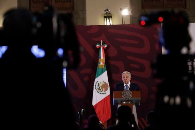 February 27, 2024, Mexico City, Mexico: Mexico s President Andres Manuel Lopez Obrador gesticulates while speak during his briefing conference at the National Palace. on February 27, 2024 in Mexico City, Mexico Mexico City Mexico - ZUMAe321 20240227_zia_e321_011 Copyright: xLuisxBarronx
