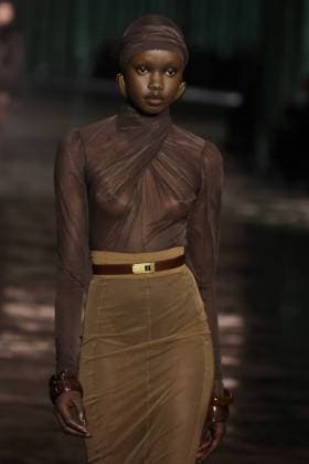 PFW - Saint Laurent Runway A model walks the runway ring the Saint Laurent Womenswear Fall Winter 2024-2025 show as part of Paris Fashion Week on February 27, 2024 in Paris, France. Photo by Jerome DominÃ ABACAPRESS.COM  Copyright: xDominexJerome ABACAx