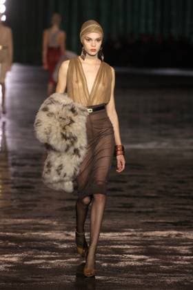PFW - Saint Laurent Runway A model walks the runway ring the Saint Laurent Womenswear Fall Winter 2024-2025 show as part of Paris Fashion Week on February 27, 2024 in Paris, France. Photo by Jerome DominÃ ABACAPRESS.COM  Copyright: xDominexJerome ABACAx