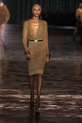 PFW - Saint Laurent Runway A model walks the runway ring the Saint Laurent Womenswear Fall Winter 2024-2025 show as part of Paris Fashion Week on February 27, 2024 in Paris, France. Photo by Jerome DominÃ ABACAPRESS.COM  Copyright: xDominexJerome ABACAx