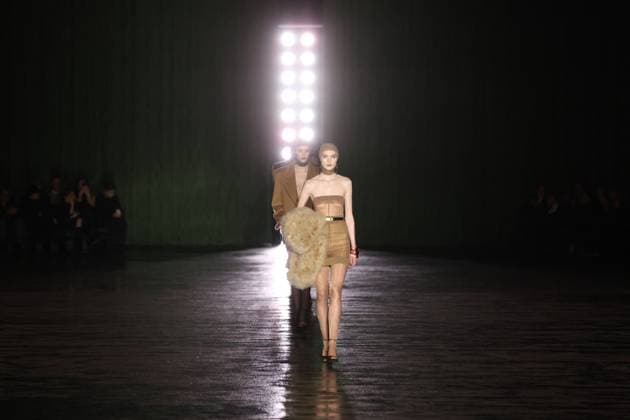 PFW - Saint Laurent Runway A model walks the runway ring the Saint Laurent Womenswear Fall Winter 2024-2025 show as part of Paris Fashion Week on February 27, 2024 in Paris, France. Photo by Jerome DominÃ ABACAPRESS.COM  Copyright: xDominexJerome ABACAx