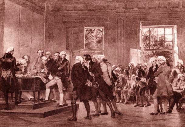 Signing the Declaration of Independence, Illustration  Copyright: xABxArchivex jtv005172