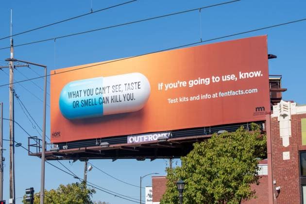 St. Paul, Minnesota. Billboard advertising test kits and information for drug users. St. Paul, Minnesota. Billboard advertising test kits and information for drug users. Copyright: Â¬ MichaelxSilukx xUniversalxImagesxGroup 64393_48_ms_2110