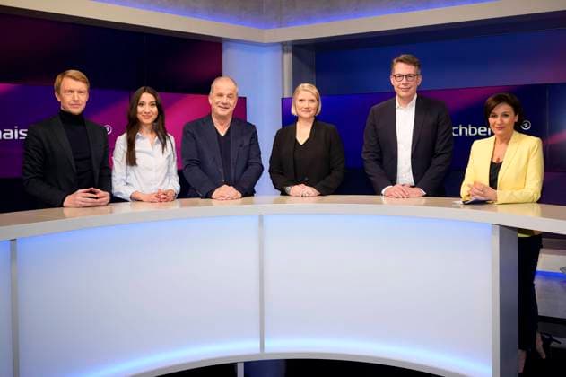 News Themen der Woche KW09 News Bilder des Tages Markus Preiß, Alev DoÄüan, Hubertus Meyer-Burckhard, Cathryn Clüver Ashbrook, Markus Blume und Sandra Maischberger in der ARD-Talkshow maischberger im Studio Berlin Adlershof. Berlin, 28.02.2024 *** Markus Preiß, Alev DoÄüan, Hubertus Meyer Burckhard, Cathryn Clüver Ashbrook, Markus Blume and Sandra Maischberger on the ARD talk show maischberger in Studio Berlin Adlershof Berlin, 28 02 2024 Foto:xT.xBartillax xFuturexImagex maischberger2802_4203