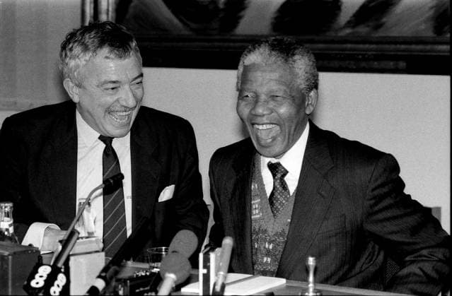 Copenhagen Denmark,04 FEB 1992_(file histocrical file images with correct date )Soith African late president on state visit to Denmark holds press conference with Denmark s minister for foreign affair Uffe Ellmann -Jensen ind anish capital.. .Photo by Francis Joseph Dean Deanpictures.