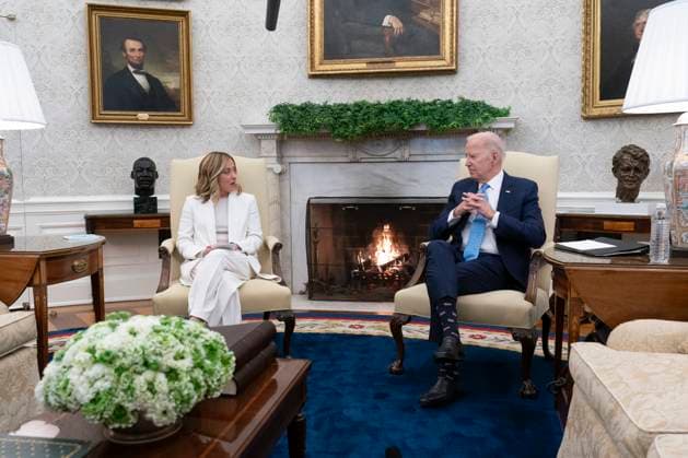 News Themen der Woche KW09 United States President Joe Biden and Prime Minister Giorgia Meloni of Italy meet in the Oval Office at the White House in Washington, DC, on Friday, March 1, 2024.  WASP20240301109 ChrisxKleponis