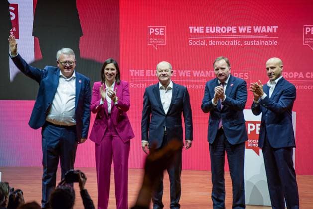 PES Election Congress in Rome, Italy - 02 Mar 2024 Nicolas Schmit, Elly Schlein, Olaf Scholz, Stefan Löfven and Giacomo Filibeck attend the Party of European Socialists (PES) Election Congress in Rome. Rome Italy Copyright: xVincenzoxNuzzolesex xSOPAxImagesx vnuzzolese_2024_03_02_79
