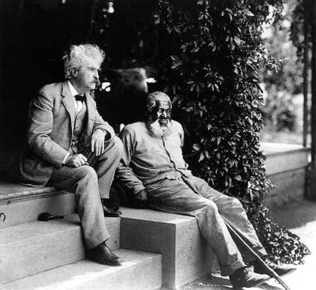 Mark Twain (Samuel Langhorne Clemens, 1835-1910), With John Lewis Sitting on Porch Steps, Elmira, New York, USA, 1903  Copyright: xABxArchivex jtv005215