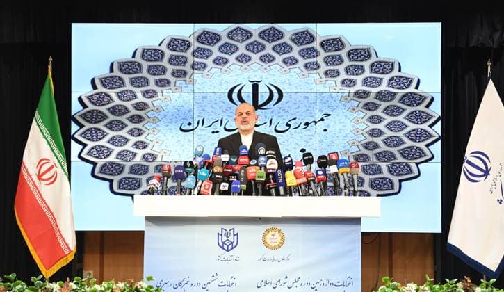 (240304) -- TEHRAN, March 4, 2024 -- Iranian Interior Minister Ahmad Vahidi attends a press conference in Tehran, Iran, on March 4, 2024. Vahidi said Monday at a press conference here that the turnout in the country s 12th parliamentary and sixth Assembly of Experts elections, which were held on Friday, reached 41 percent. Shadati) IRAN-TEHRAN-ELECTIONS-TURNOUT ShaxDati 