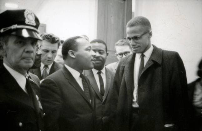 Malcolm X and Martin Luther King at the U.S. Capitol at the time of a press conference about the Senate debate on the Civil Rights Act of 1964, 1964 (b w photo) 8725195 Malcolm X and Martin Luther King at the U.S. Capitol at the time of a press conference about the Senate debate on the Civil Rights Act of 1964, 1964 (b w photo) by Trikosko, Marion S. (fl.1964); Private Collection; (add.info.: By Marion Trikosko). Copyright: xBridgemanxImagesx 8725195