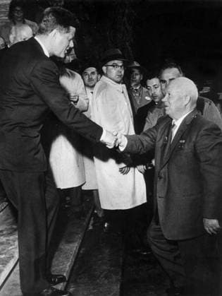 American President John Kennedy and soviet Prime Minister Nikita Khrouchtchev meeting in Vienna Austria June 1961 (a few weeks after the operations Bay of the Pigs Playa) 1708235 American President John Kennedy and soviet Prime Minister Nikita Khrouchtchev meeting in Vienna Austria June 1961 (a few weeks after the operations Bay of the Pigs Playa) by Unknown photographer, (20th century); (add.info.: american president John Kennedy and soviet Prime Minister Nikita Khrouchtchev meeting in Vienna Austria june 1961 (a few weeks after the operations Bay of the Pigs Playa)). Copyright: xBridgemanxImagesx 1708235