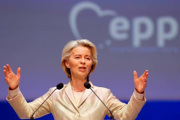 (240307) -- BUCHAREST, March 7, 2024 -- European Commission (EC) President Ursula von der Leyen speaks in Bucharest, Romania, March 7, 2024. The incumbent EC President Ursula von der Leyen has won the nomination from the European People s Party (EPP), the largest political group in the European Parliament, for a second term. (Photo by Xinhua) ROMANIA-BUCHAREST-VON DER LEYEN-EPP-NOMINATION CristianxCristel 