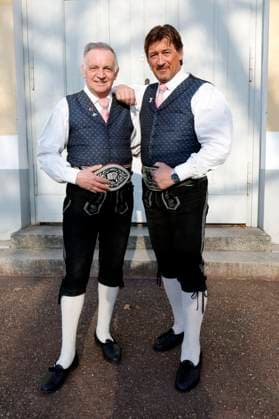 Otto Demetz und Joakin Stuffer (Die Ladiner) vor dem Konzert Könige der Volksmusik - Die Abschiedstour von Marianne & Michael in der Stadthalle. Zerbst, 07.03.2024