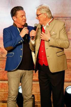 Stefan Mross und Michael Hartl beim Konzert Könige der Volksmusik - Die Abschiedstour von Marianne & Michael in der Stadthalle. Zerbst, 07.03.2024