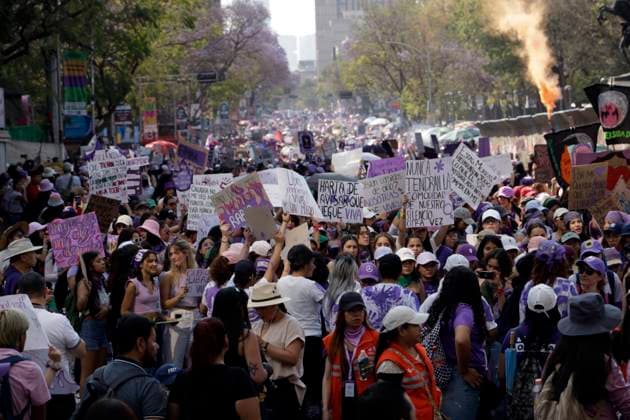 March 8, 2024, Mexico City, Mexico: Women take part during International Women s Day demonstration to protest agains femicides. hundreds of women join protests around the world to commemorate International Women Day. on March 8, 2024 in Mexico City, Mexico Mexico City Mexico - ZUMAe321 20240308_zia_e321_051 Copyright: xLuisxBarronx