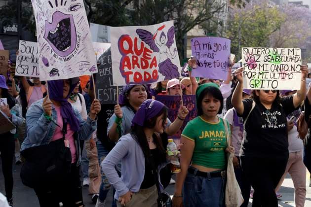 March 8, 2024, Mexico City, Mexico: Women take part during International Women s Day demonstration to protest agains femicides. hundreds of women join protests around the world to commemorate International Women Day. on March 8, 2024 in Mexico City, Mexico Mexico City Mexico - ZUMAe321 20240308_zia_e321_055 Copyright: xLuisxBarronx