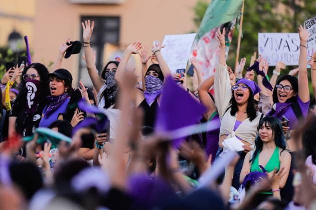Women s Day demonstration in Queretaro A group of women demonstrate at the Women s Day march. Women from Querétaro Mobilized for International Women s Day. The march for 8M in Querétaro concluded in the Plaza de la Constitución where women demanded an end to violence and that their rights be respected. Queretaro Mexico Copyright: xCesarxGomezx xSOPAxImagesx _EGR1761