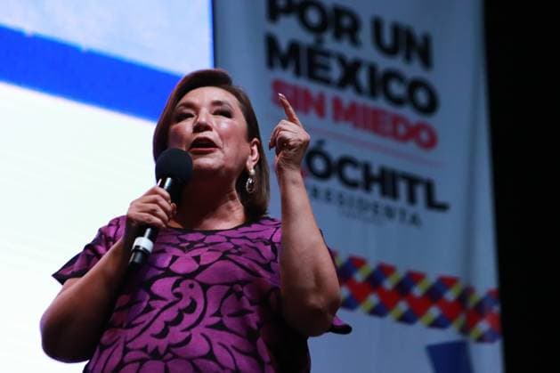 March 10, 2024 in Mexico City, Mexico: The Candidate for the Presidency of Mexico for the Fuerza y Corazon coalition Xochitl Galvez, speaks during the meeting, Women for a Mexico Without Fear within the framework of International Women s Day as part of her campaign towards the presidency, at Pepsi Center. on March 10, 2024. In Mexico City, Mexico. Mexico City Mexico - ZUMAe321 20240310_zia_e321_001 Copyright: xCarlosxSantiagox