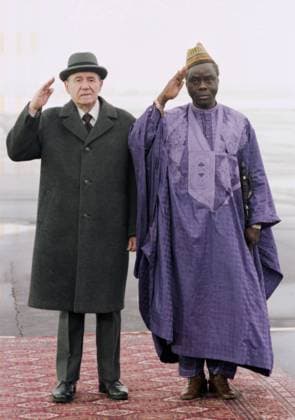 Moscow, USSR. Member of the Politburo of the CPSU Central Committee, Chairman of the Presidium of the Supreme Soviet of the USSR Andrei Gromyko (L) and Chairman of the Central Committee of the People s Revolution Party of Benin, President of the People s Republic of Benin Mathieu Kerekou pose for a photo during the welcoming ceremony at Vnukovo Airport. Nikolai Akimov TASS  31984308