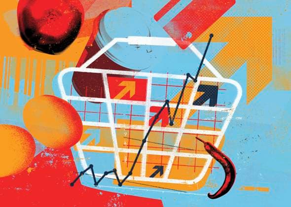 Warenkorb und steigende Kosten *** Shopping cart and rising costs  Copyright: xStuartxKinloughx 12020162