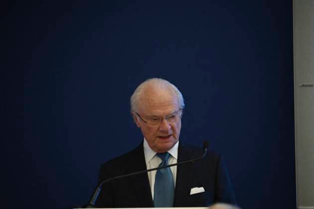Swedish Royals Visit Mexico - Day 2 March 13, 2024, Mexico City, Mexico: Swedish King Carl XVl speaks during the opening of the new engineering center of the telecommunications Swedish company Ericsson on the second day of the Swedish State visit to Mexico. on March 13, 2024 in Mexico City, Mexico. (Photo by Carlos Tischler Eyepix Group ABACAPRESS.COM) Mexico City Mexico  Copyright: xTischlerxCarlos Eyepix ABACAx