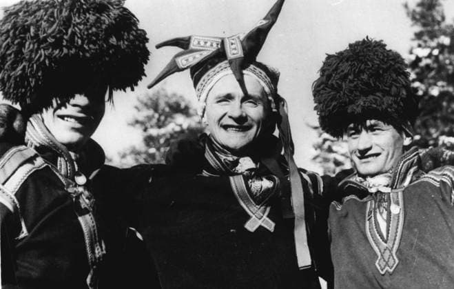 At Lapplander Championships -- In their picturesque costumes these three people were among the spectators at the annual Lapplander championships in which both men and women compete in ski-ing and other tournaments of the Lapplander s life. Here are (from left) Olavi Pukka, Per Persson; and Lars Grum. March 03, 1952. Sweden  Copyright: xCopyrightxUnknownx 5513-19225834