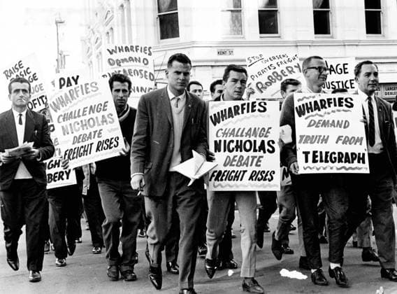 February 21 1951. Sydney, Australia:. Waterside Workers Strike. Sydney waterside workers march towards a Sydney newspaper office with placards during a recent waterfront stoppage. The Waterside Workers Union strike, also known as the 1951 Waterfront Dispute, lasted for 151 days. This industrial action, which took place in New Zealand, is considered one of the longest and most serious in the country s history. It involved over 22,000 members of the Waterside Workers Union and other sympathetic labour groups. Sydney Australia - ZUMAk09_ 19510221_jtc_k09_481 Copyright: xKeystonexPressxAgencyx